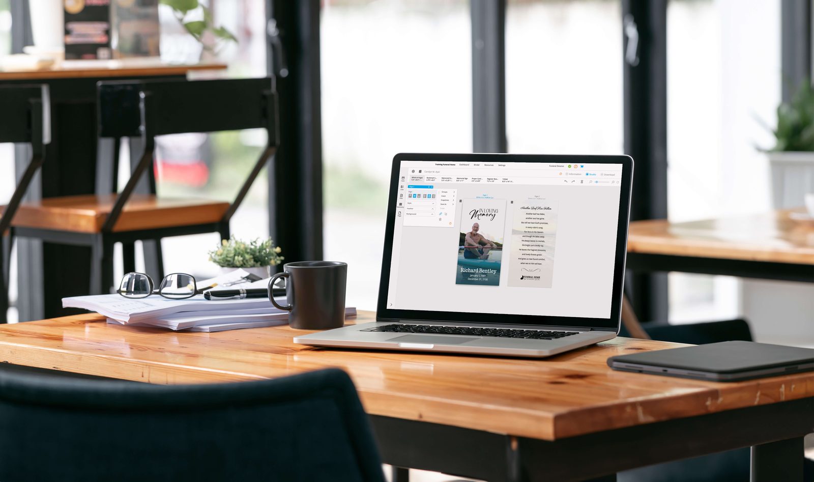 Sunset Software on a funeral director's desk